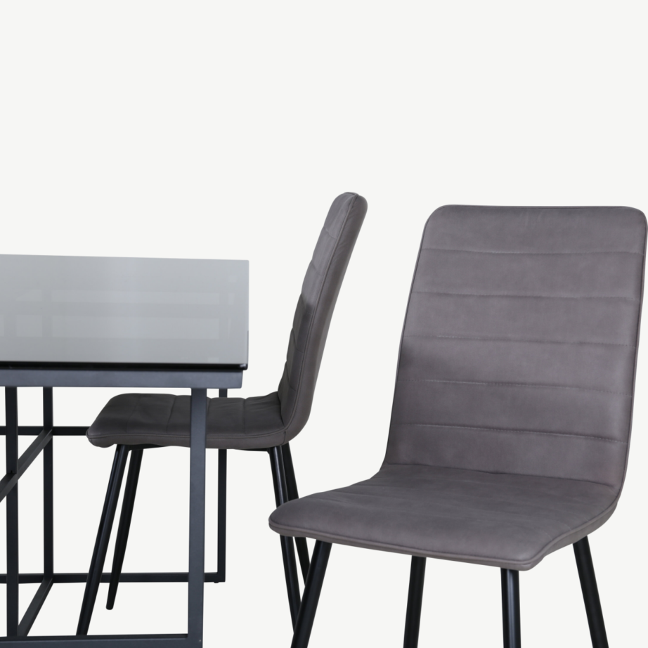 Söögitoakomplekt Leif – suitsumust klaaslaud ja halli mikrokiuga Windu toolid, GR22379 – 3