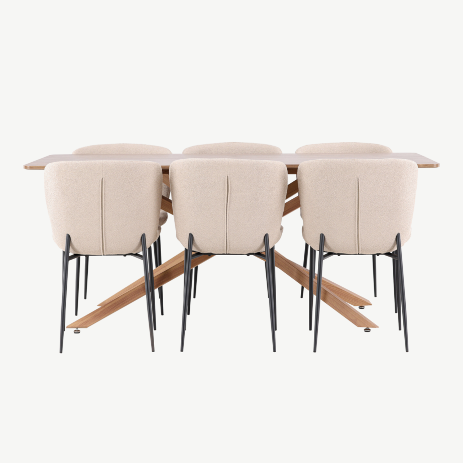 Söögitoakomplekt Piazza laud ja 6 Modesto tooli (mokkas viimistlus, beež buklee, mustad jalad), GR24520 – 5