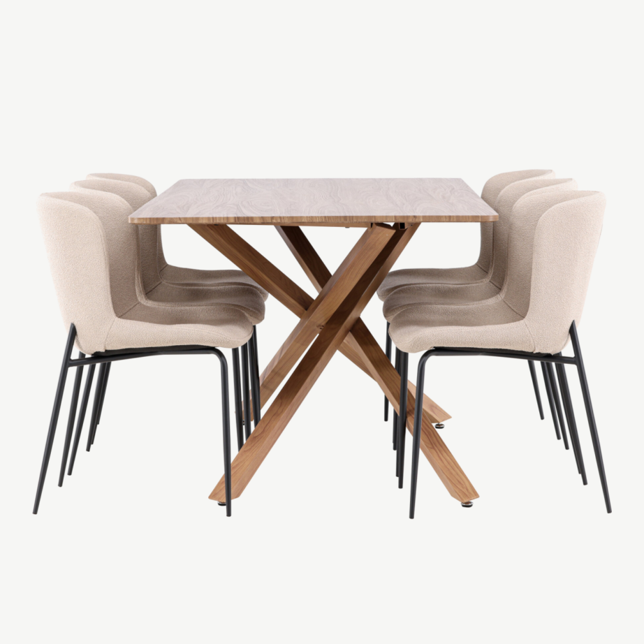 Söögitoakomplekt Piazza laud ja 6 Modesto tooli (mokkas viimistlus, beež buklee, mustad jalad), GR24520 – 7