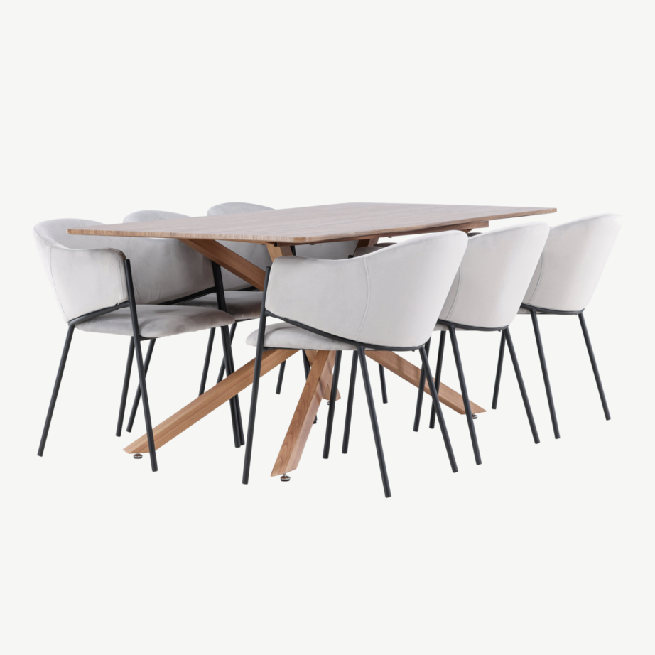 Söögitoakomplekt Piazza laud ja Evelina sametist toolid (mokkavärvi MDF, helehall, 6-le), GR24524 – 3