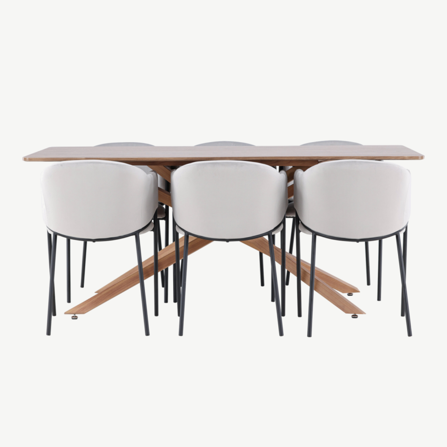 Söögitoakomplekt Piazza laud ja Evelina sametist toolid (mokkavärvi MDF, helehall, 6-le), GR24524 – 5