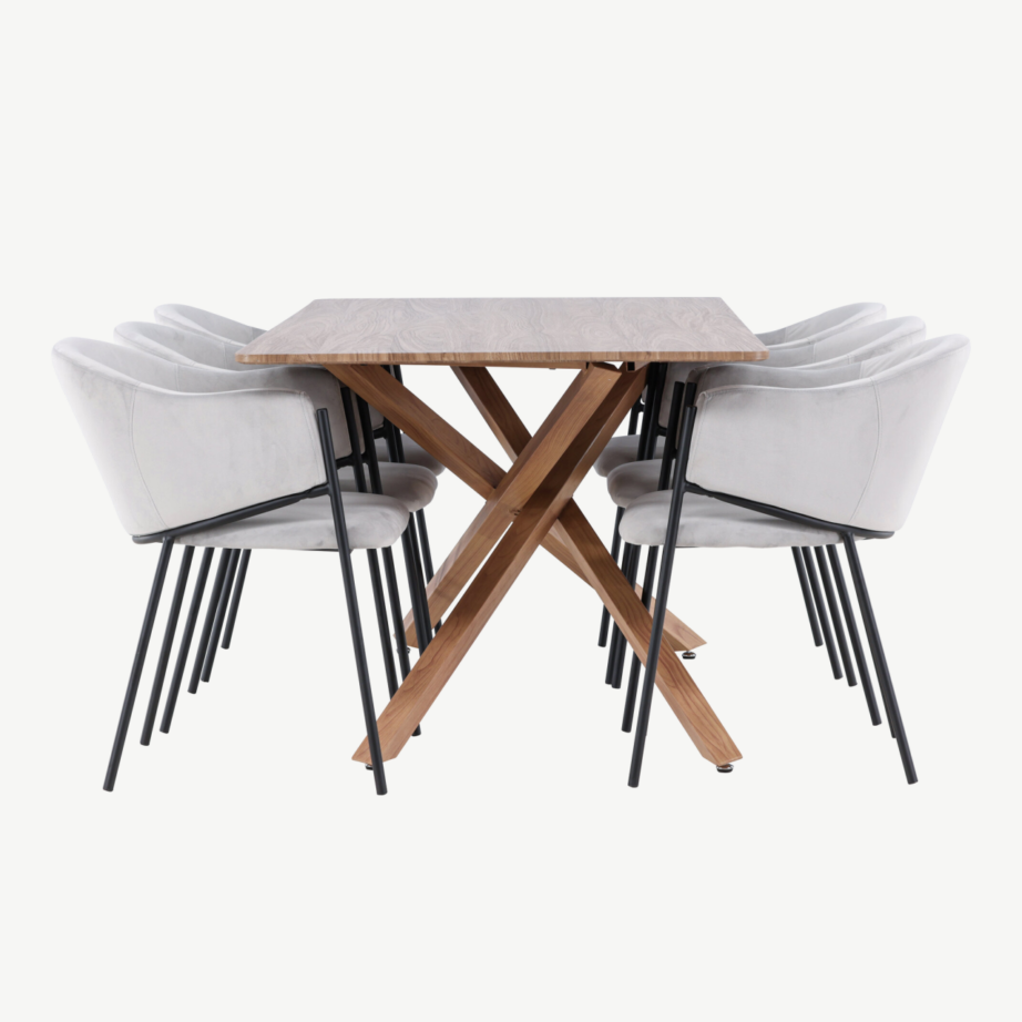 Söögitoakomplekt Piazza laud ja Evelina sametist toolid (mokkavärvi MDF, helehall, 6-le), GR24524 – 7