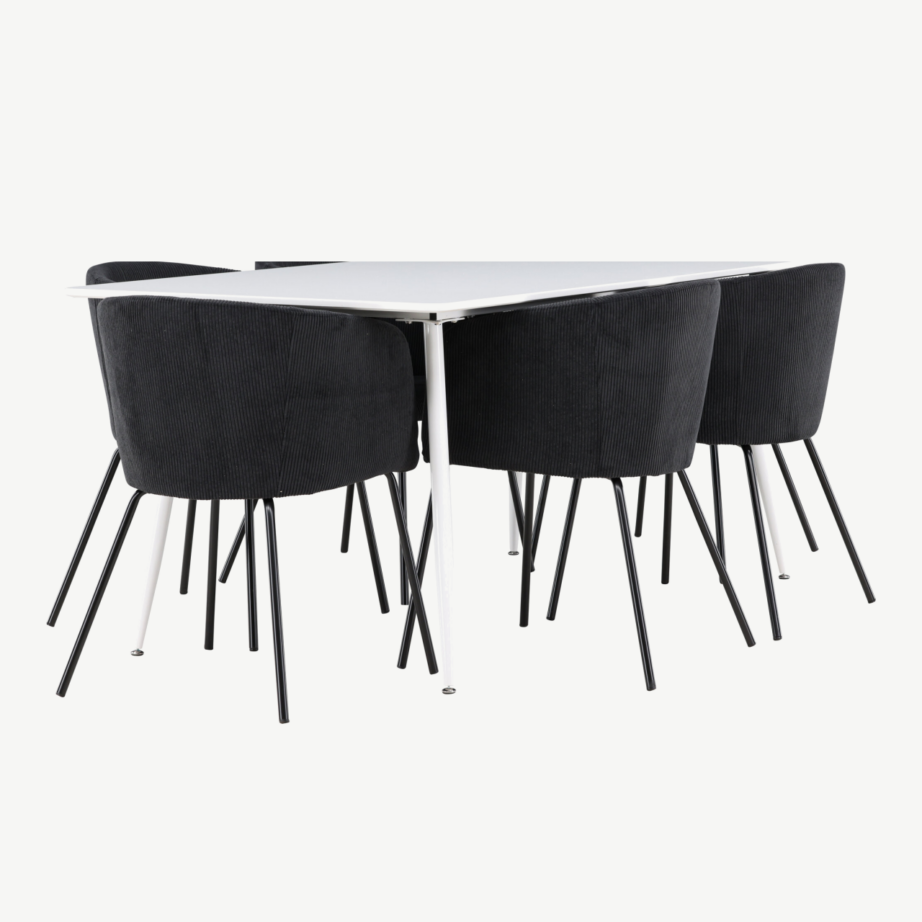 Söögitoakomplekt Silar ja Berit – valge MDF laud, musta bukleekangaga toolid, GR24496 – 3