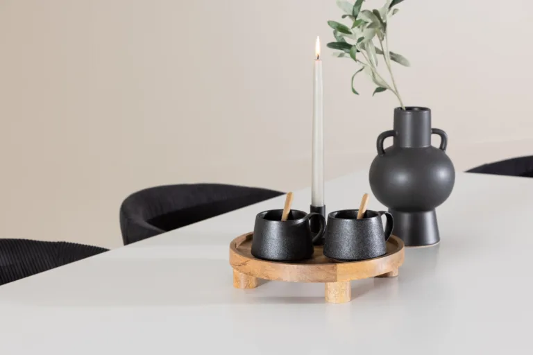 Söögitoakomplekt Silar ja Berit – valge MDF laud, musta bukleekangaga toolid - GR24496
