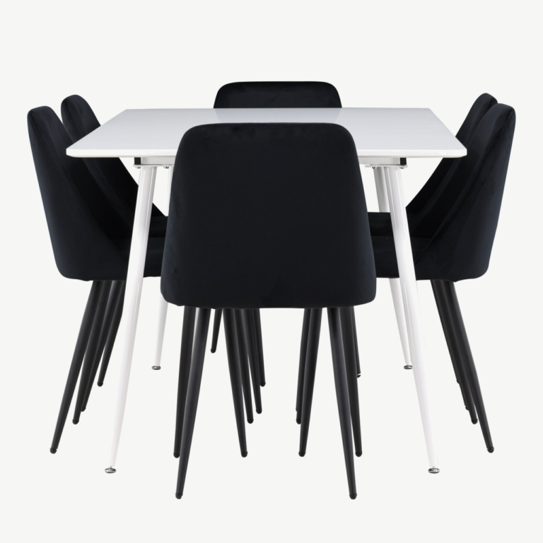 Söögitoakomplekt Silar laud ja 6 musta sametist Night tooli (180x90 cm, MDF, teras) - GR24497