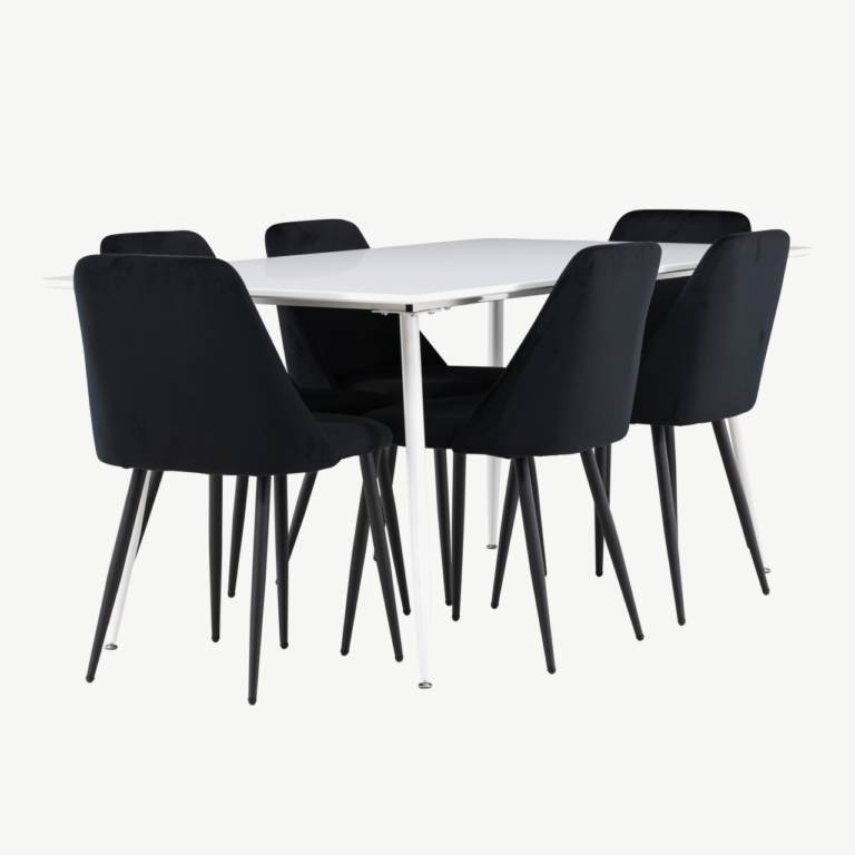 Söögitoakomplekt Silar laud ja 6 musta sametist Night tooli (180x90 cm, MDF, teras) - GR24497