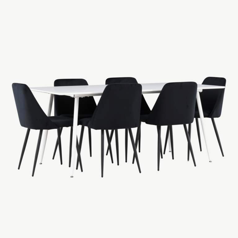 Söögitoakomplekt Silar laud ja 6 musta sametist Night tooli (180x90 cm, MDF, teras) - GR24497