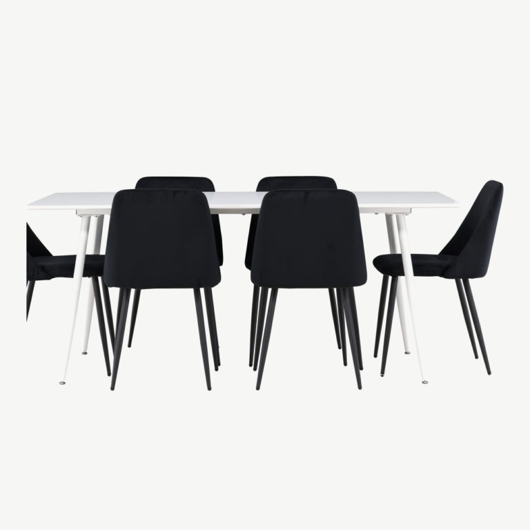 Söögitoakomplekt Silar laud ja 6 musta sametist Night tooli (180x90 cm, MDF, teras) - GR24497