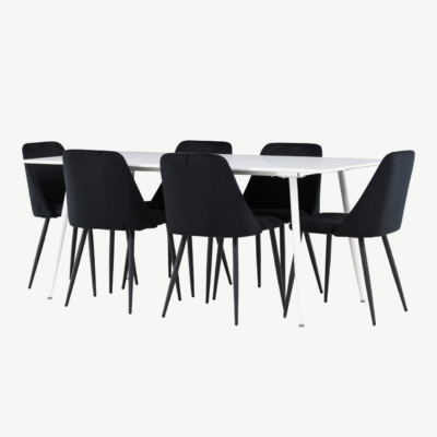 Söögitoakomplekt Silar laud ja 6 musta sametist Night tooli (180x90 cm, MDF, teras) - GR24497