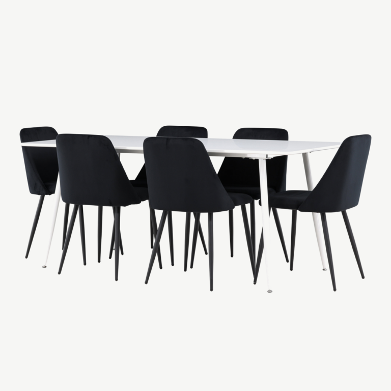 Söögitoakomplekt Silar laud ja 6 musta sametist Night tooli (180x90 cm, MDF, teras) - GR24497