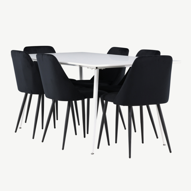 Söögitoakomplekt Silar laud ja 6 musta sametist Night tooli (180x90 cm, MDF, teras) - GR24497
