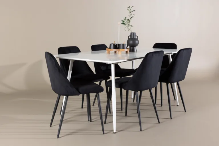 Söögitoakomplekt Silar laud ja 6 musta sametist Night tooli (180x90 cm, MDF, teras) - GR24497