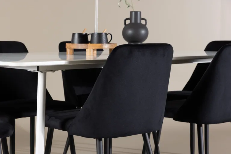 Söögitoakomplekt Silar laud ja 6 musta sametist Night tooli (180x90 cm, MDF, teras) - GR24497