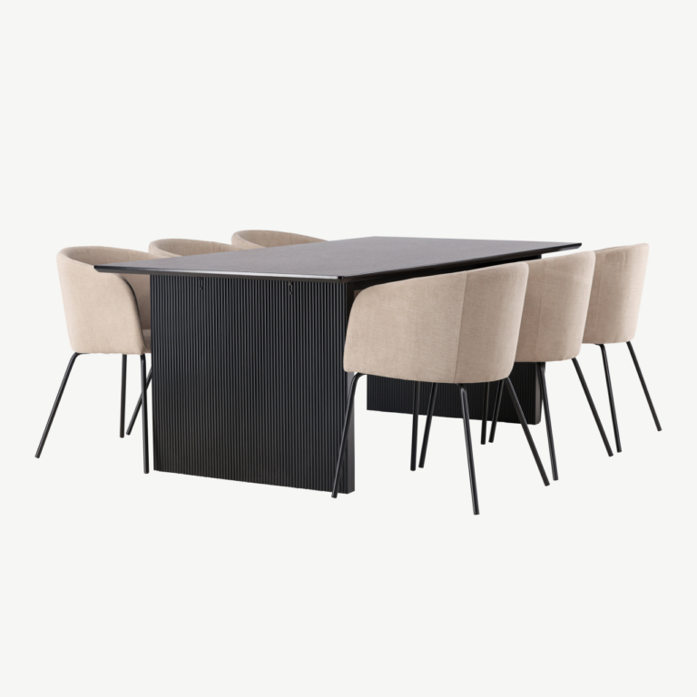 Söögitoakomplekt Vail must MDF laud ja beežid Berit toolid (6 tk) - GR22907