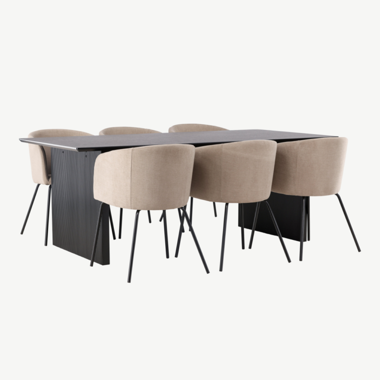 Söögitoakomplekt Vail must MDF laud ja beežid Berit toolid (6 tk) - GR22907