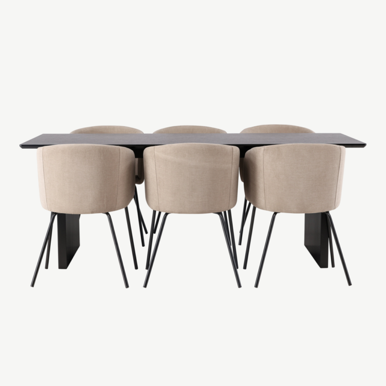 Söögitoakomplekt Vail must MDF laud ja beežid Berit toolid (6 tk) - GR22907