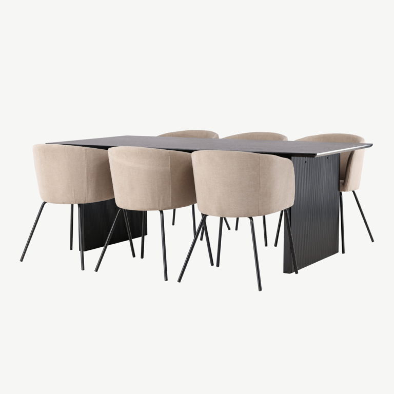 Söögitoakomplekt Vail must MDF laud ja beežid Berit toolid (6 tk) - GR22907