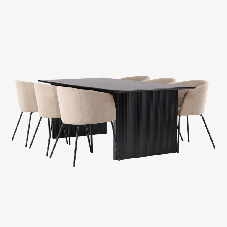 Söögitoakomplekt Vail must MDF laud ja beežid Berit toolid (6 tk) - GR22907
