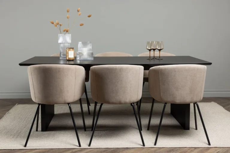 Söögitoakomplekt Vail must MDF laud ja beežid Berit toolid (6 tk) - GR22907
