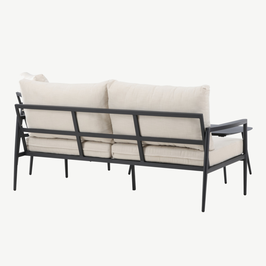 Taromina must aiamööbli komplekt: musta raamiga diivan, 2 beežide patjadega tugitooli ja laud, 2140-000 – 11