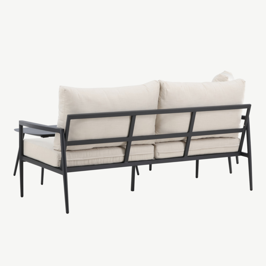 Taromina must aiamööbli komplekt: musta raamiga diivan, 2 beežide patjadega tugitooli ja laud, 2140-000 – 9