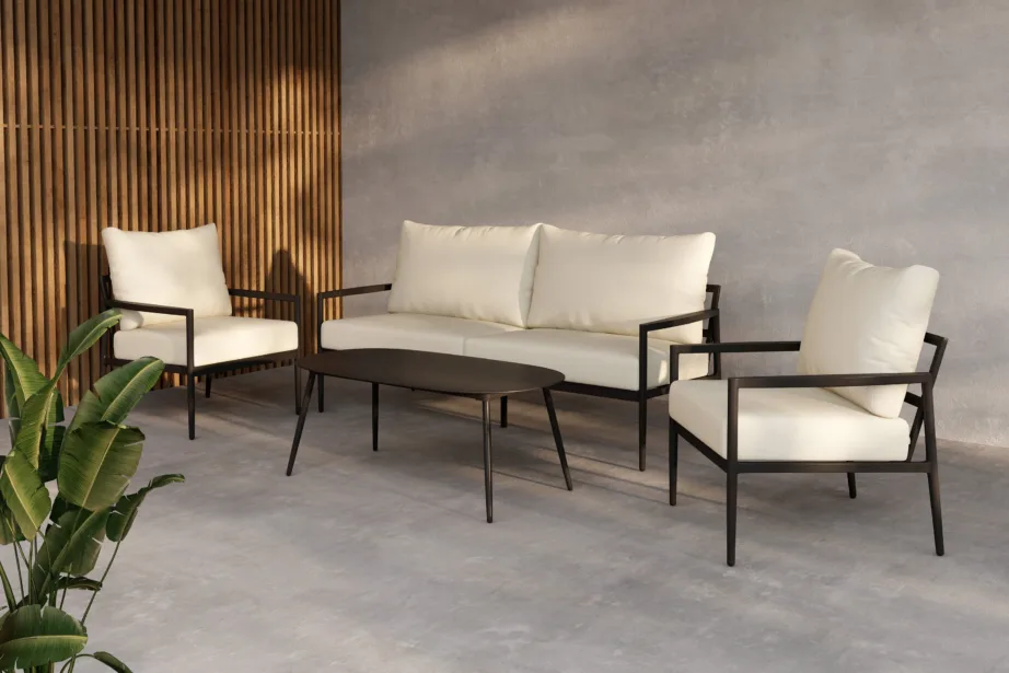 Taromina must aiamööbli komplekt: musta raamiga diivan, 2 beežide patjadega tugitooli ja laud, 2140-000 – 13