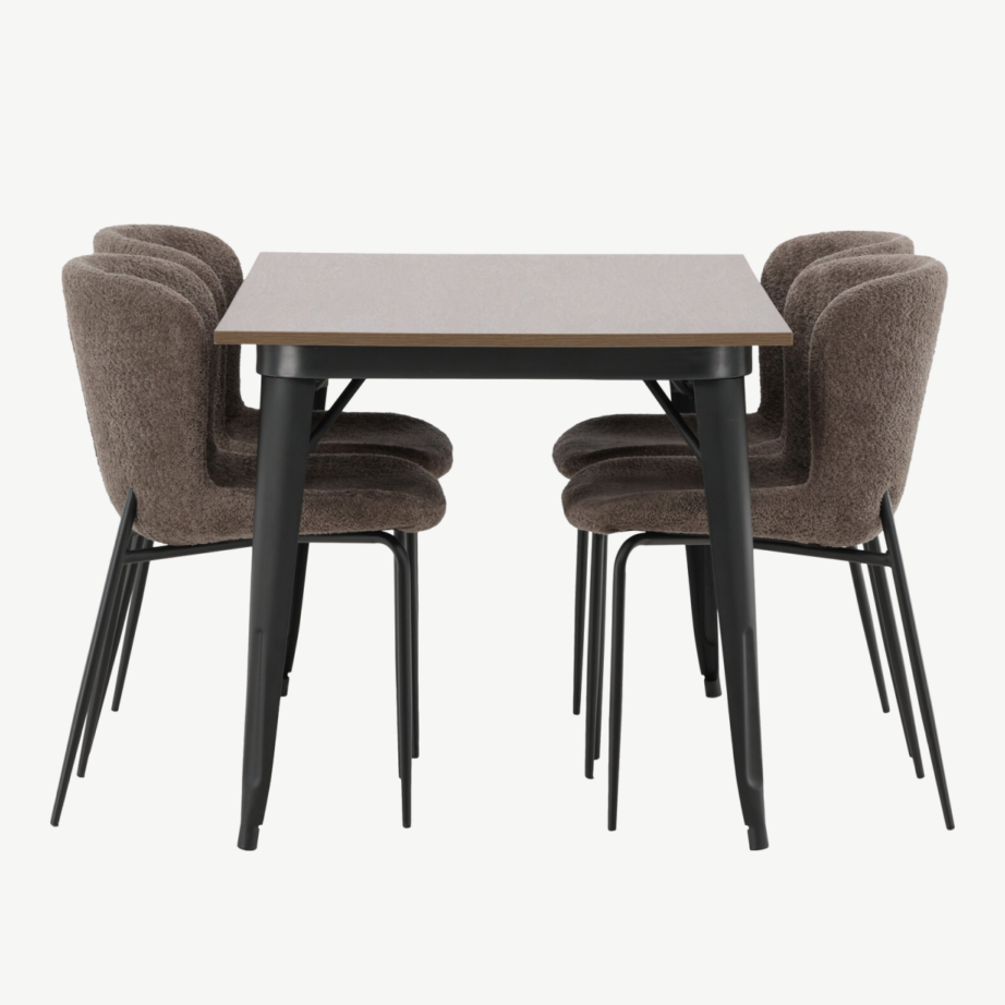 Tempe söögilauakomplekt (pähkel MDF laud, beež buklee toolid, 4 kohta), GR22986 – 2