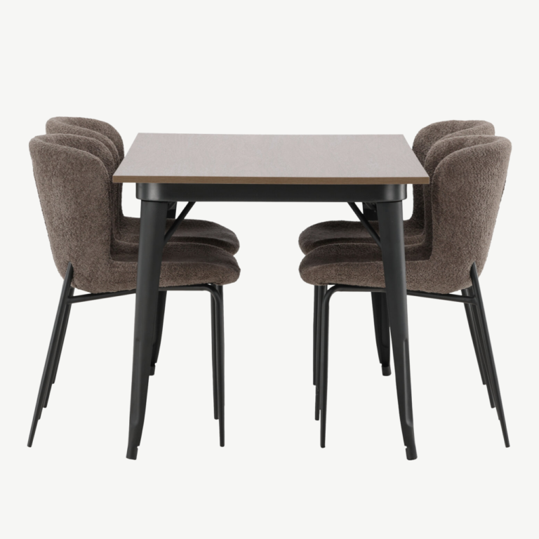 Tempe söögilauakomplekt (pähkel MDF laud, beež buklee toolid, 4 kohta) - GR22986