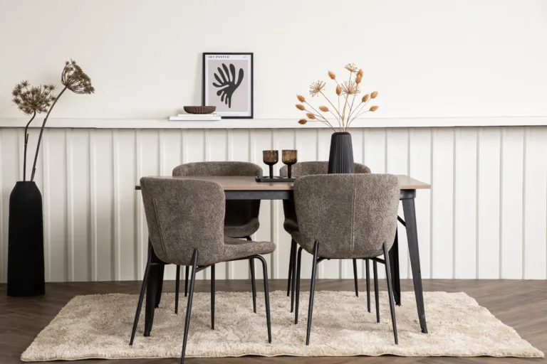 Tempe söögilauakomplekt (pähkel MDF laud, beež buklee toolid, 4 kohta) - GR22986