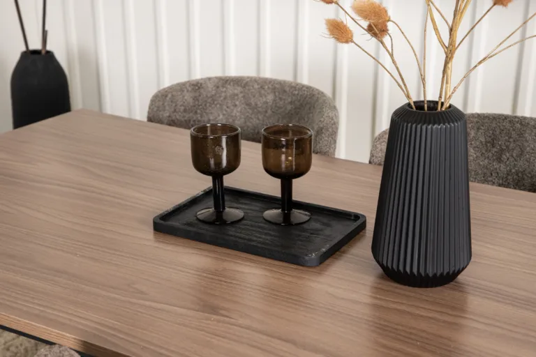 Tempe söögilauakomplekt (pähkel MDF laud, beež buklee toolid, 4 kohta) - GR22986