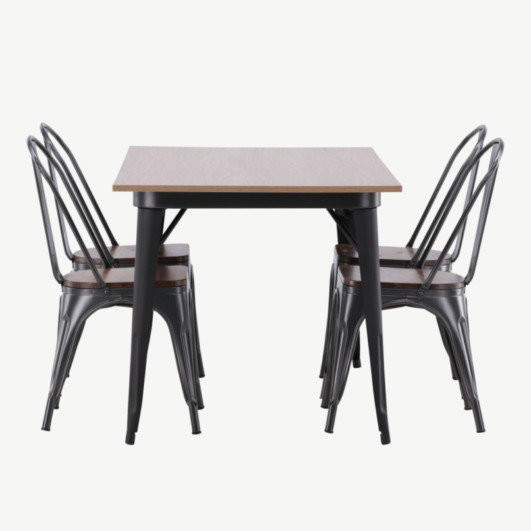 Tempe söögilauakomplekt (pähklitooni MDF ja must teras, 4 tooli) - GR22991
