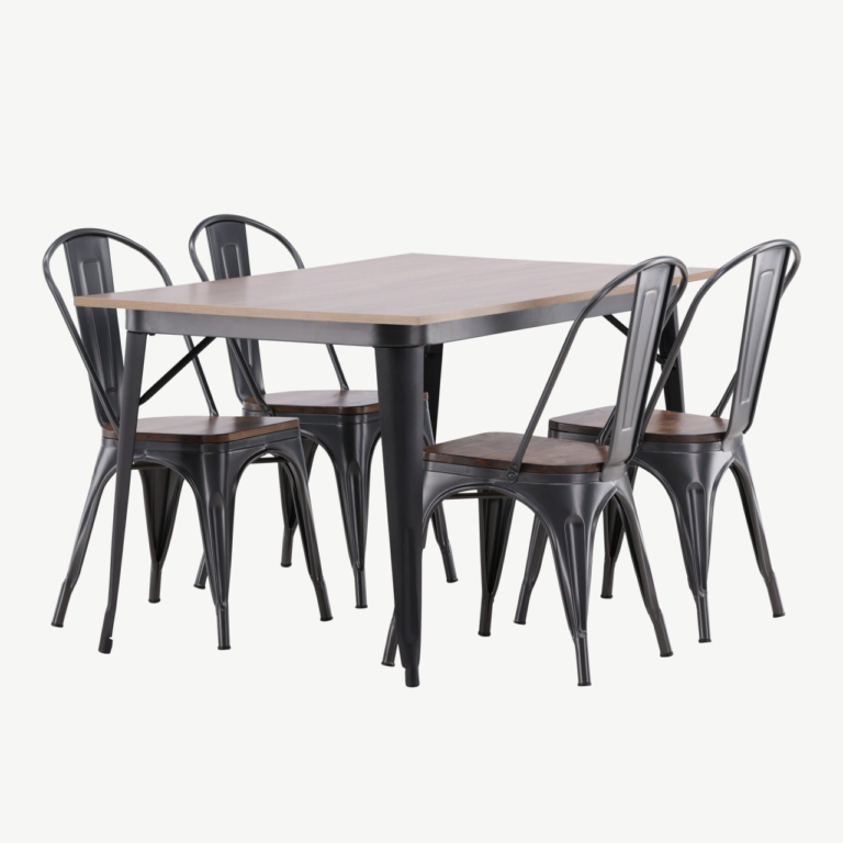Tempe söögilauakomplekt (pähklitooni MDF ja must teras, 4 tooli) - GR22991