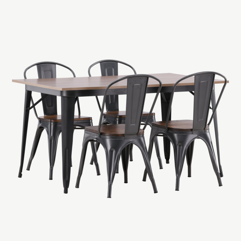 Tempe söögilauakomplekt (pähklitooni MDF ja must teras, 4 tooli) - GR22991