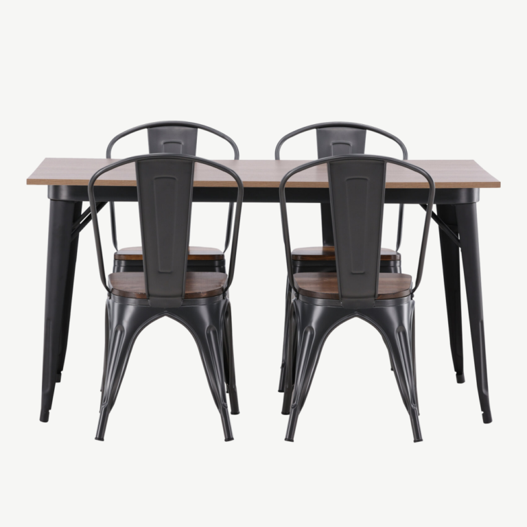 Tempe söögilauakomplekt (pähklitooni MDF ja must teras, 4 tooli) - GR22991