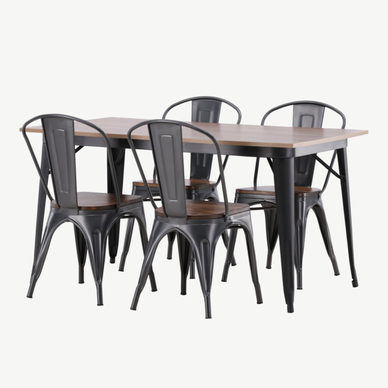 Tempe söögilauakomplekt (pähklitooni MDF ja must teras, 4 tooli) - GR22991