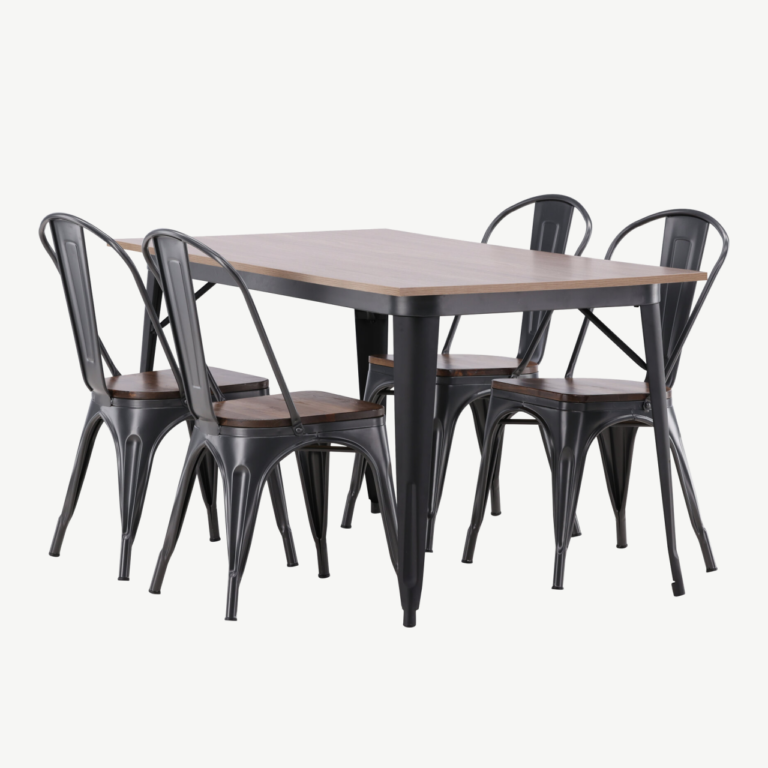 Tempe söögilauakomplekt (pähklitooni MDF ja must teras, 4 tooli) - GR22991