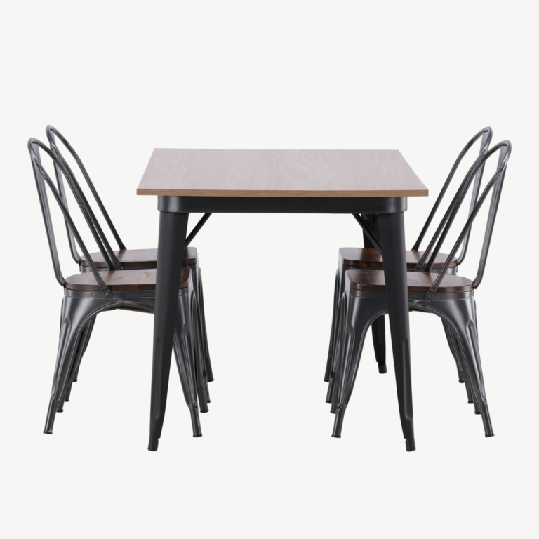Tempe söögilauakomplekt (pähklitooni MDF ja must teras, 4 tooli) - GR22991
