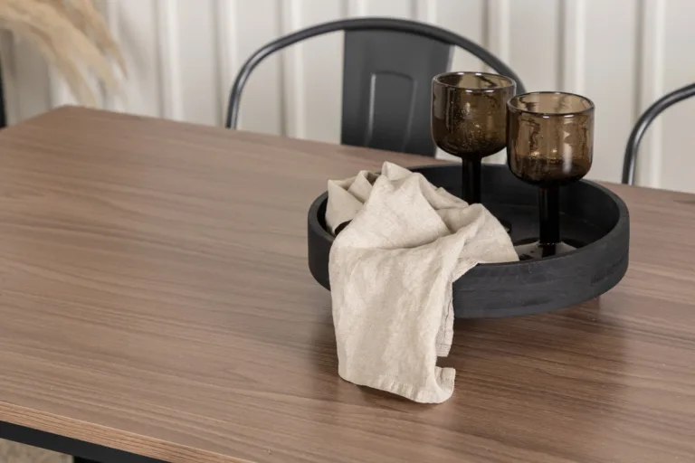 Tempe söögilauakomplekt (pähklitooni MDF ja must teras, 4 tooli) - GR22991