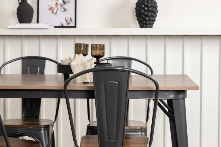 Tempe söögilauakomplekt (pähklitooni MDF ja must teras, 4 tooli) - GR22991