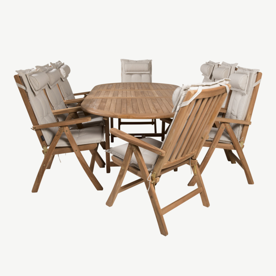 Tiigipuidust ovaalne aiamööbli komplekt Kenya, laud pikendatav 180/240×120 cm ja 8 kokkupandavat tooli, GR22599 – 2