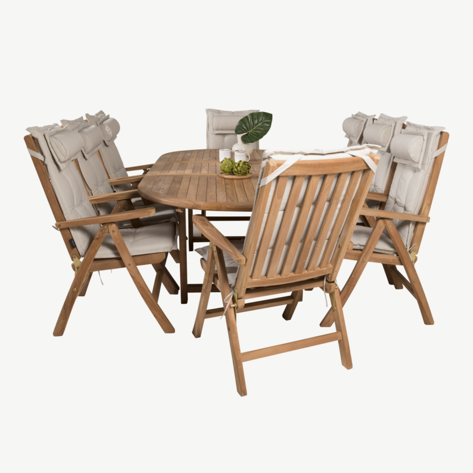 Tiigipuidust ovaalne aiamööbli komplekt Kenya, laud pikendatav 180/240×120 cm ja 8 kokkupandavat tooli, GR22599 – 4