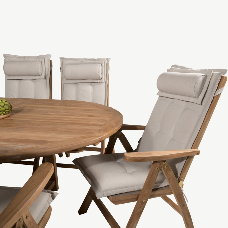 Tiigipuidust ovaalne aiamööbli komplekt Kenya, laud pikendatav 180/240×120 cm ja 8 kokkupandavat tooli, GR22599 – 7