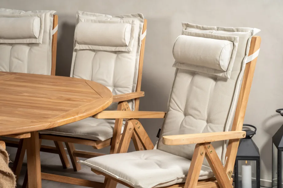 Tiigipuidust ovaalne aiamööbli komplekt Kenya, laud pikendatav 180/240×120 cm ja 8 kokkupandavat tooli, GR22599 – 11