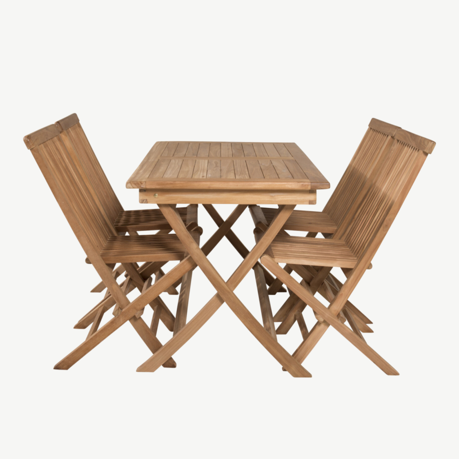 Tiigipuidust ristkülikukujuline õuesöögilaud Kenya ja kokkupandav tool, GR22606 – 2