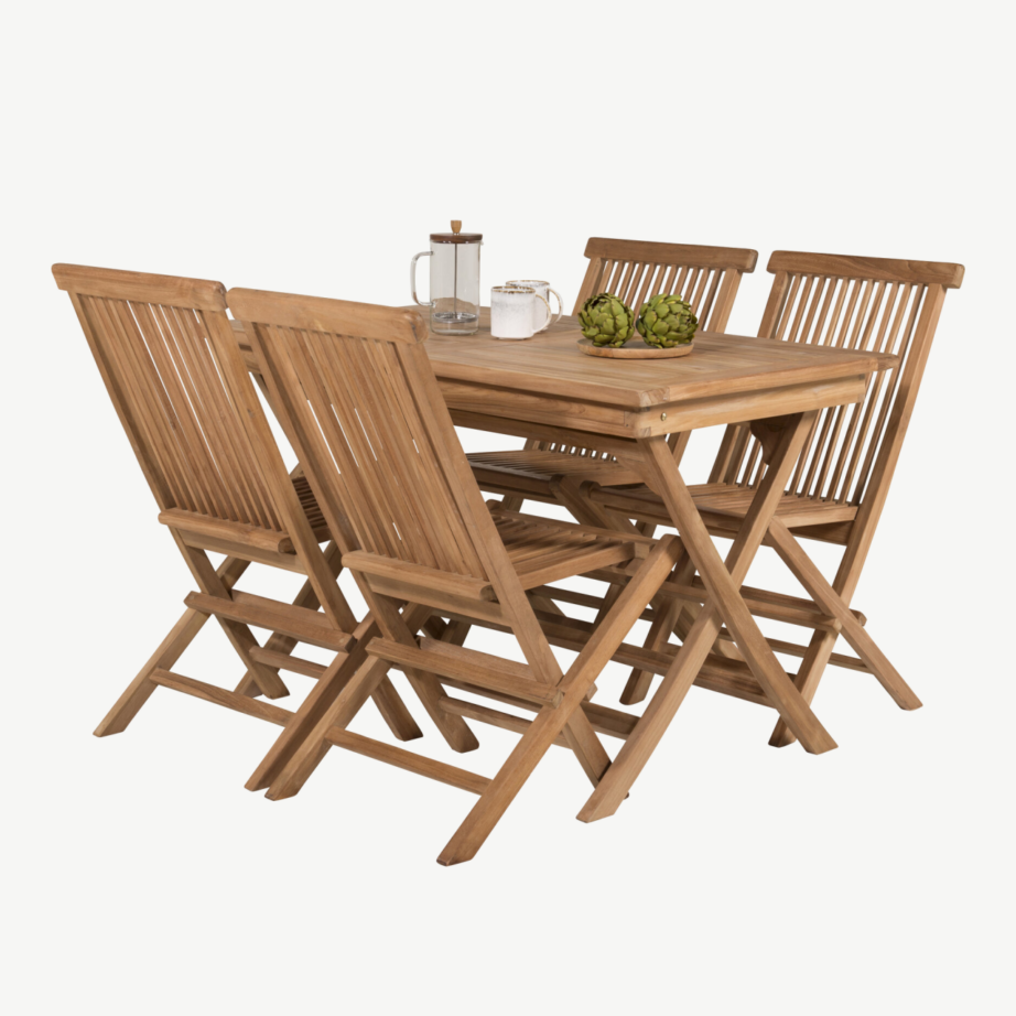 Tiigipuidust ristkülikukujuline õuesöögilaud Kenya ja kokkupandav tool, GR22606 – 4