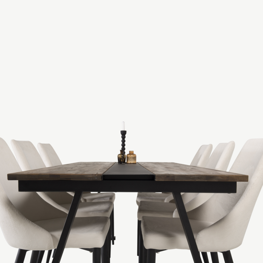 Tiigipuidust söögilaud Jakarta musta terasega ning beežid Leone toolid, GR24001 – 2