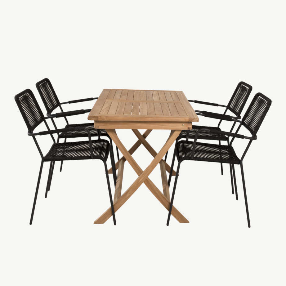 Tiigipuust aiakomplekt Kenya (ristkülikukujuline laud 120×70 cm, mustad Lindos toolid), GR22597 – 2