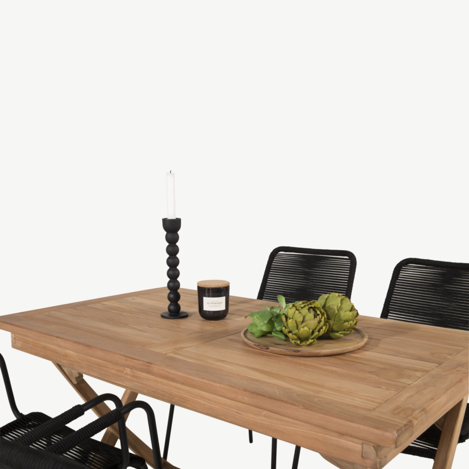Tiigipuust aiakomplekt Kenya (ristkülikukujuline laud 120×70 cm, mustad Lindos toolid), GR22597 – 10