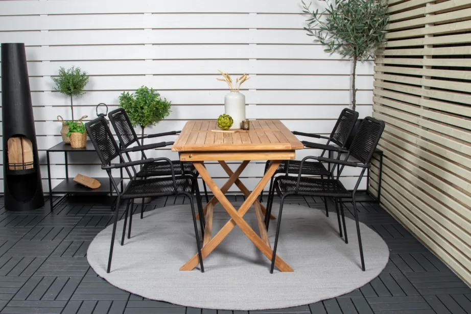 Tiigipuust aiakomplekt Kenya (ristkülikukujuline laud 120×70 cm, mustad Lindos toolid), GR22597 – 5