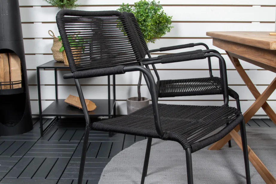 Tiigipuust aiakomplekt Kenya (ristkülikukujuline laud 120×70 cm, mustad Lindos toolid), GR22597 – 9